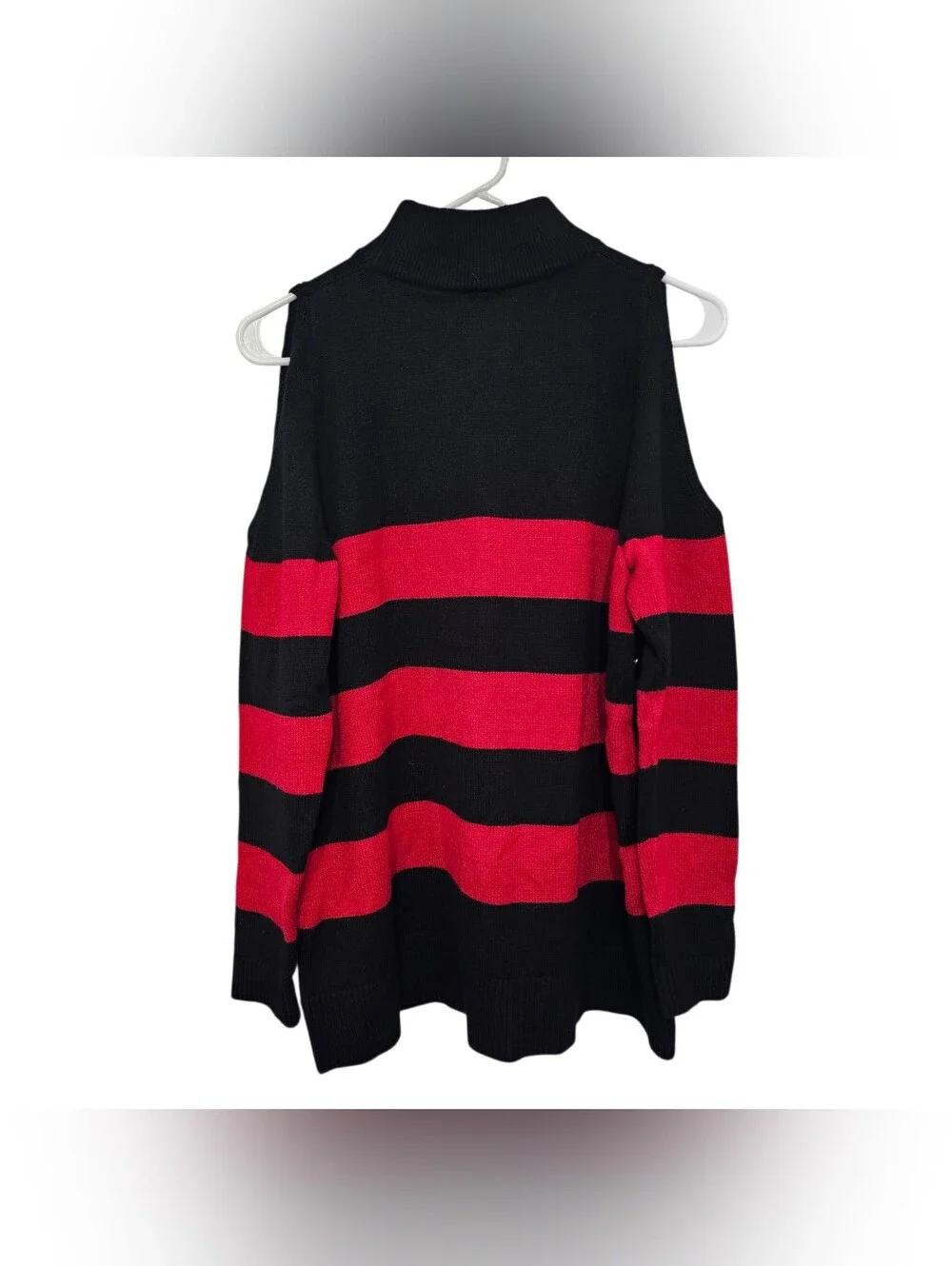 Chico's Black & Red Striped Knit Cowl Neck Pullover Sweater Long Sleeve 2 NEW